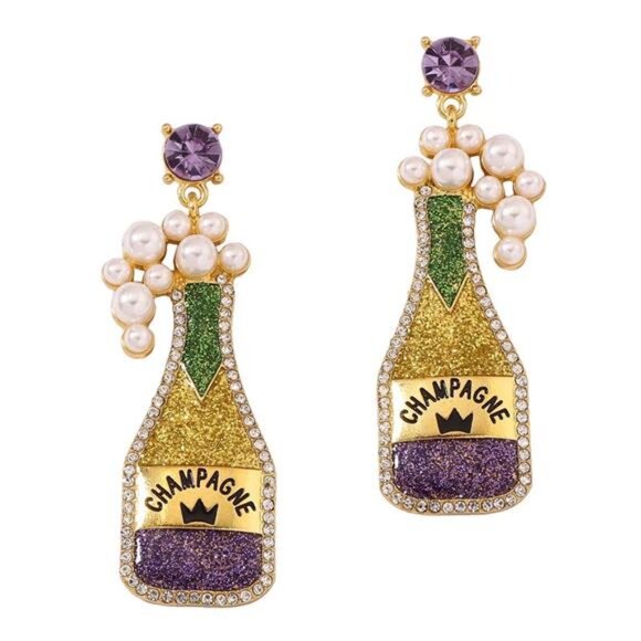 Champagne Bottle Earrings with Pearls - Picture 3 of 5